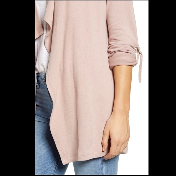Light Pink Roll Tab Knit Open Front Jacket Nordstrom - Picture 3 of 10